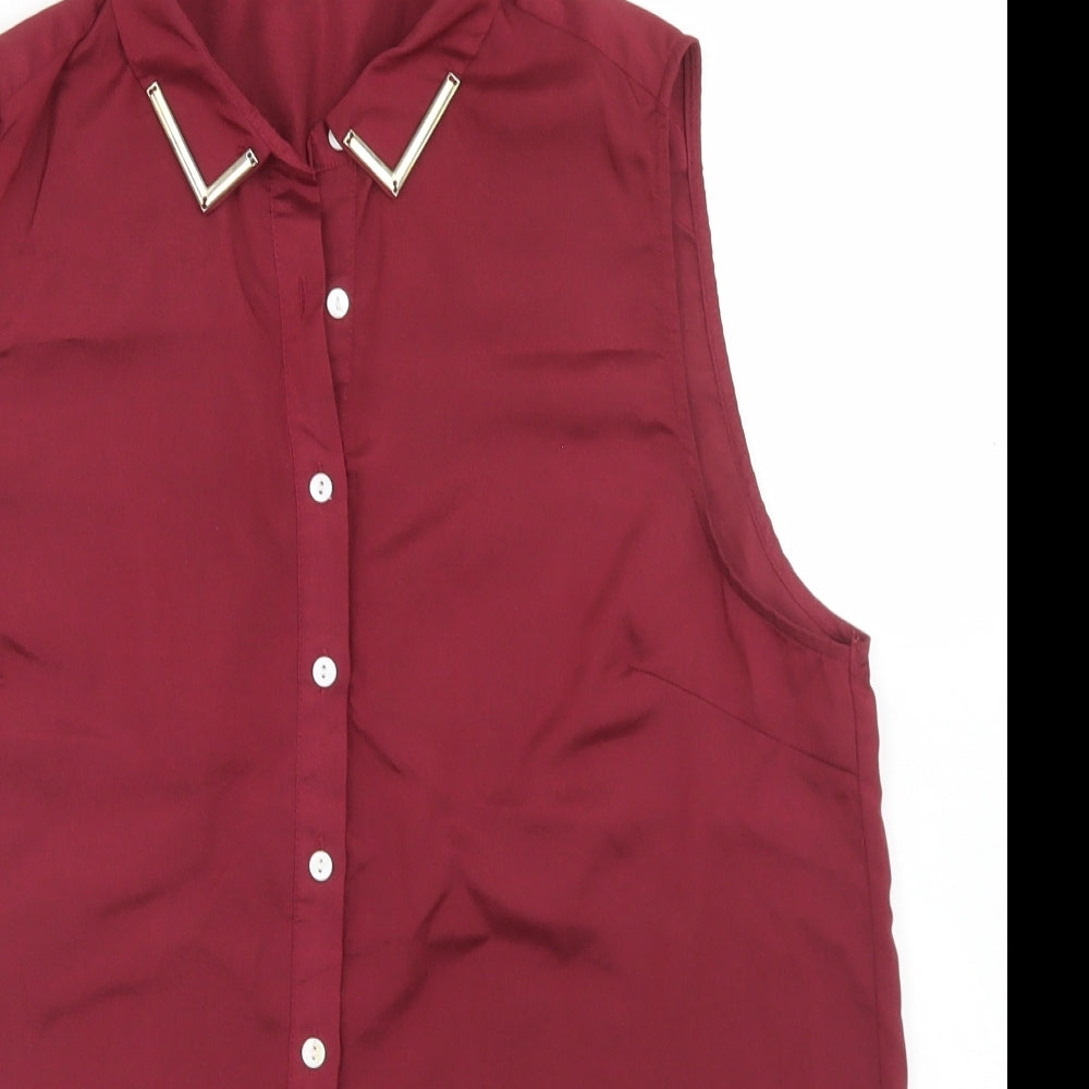 Close-up detail of True Decadence women’s purple polyester basic button-up, size UK 12, collared