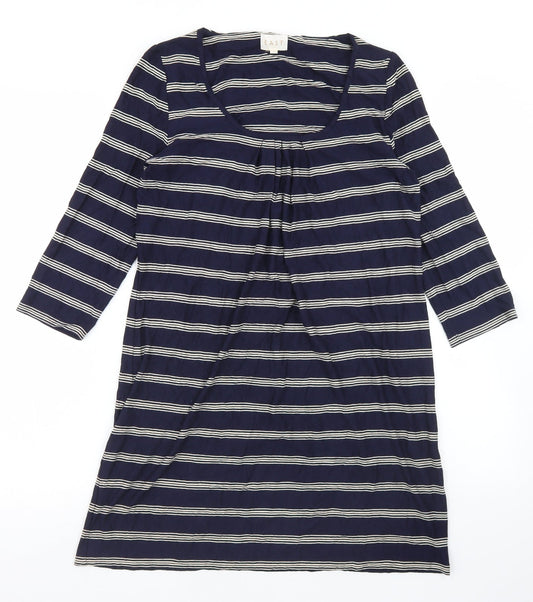 EAST Womens Blue Striped Viscose Tunic T-Shirt Size 8 Scoop Neck