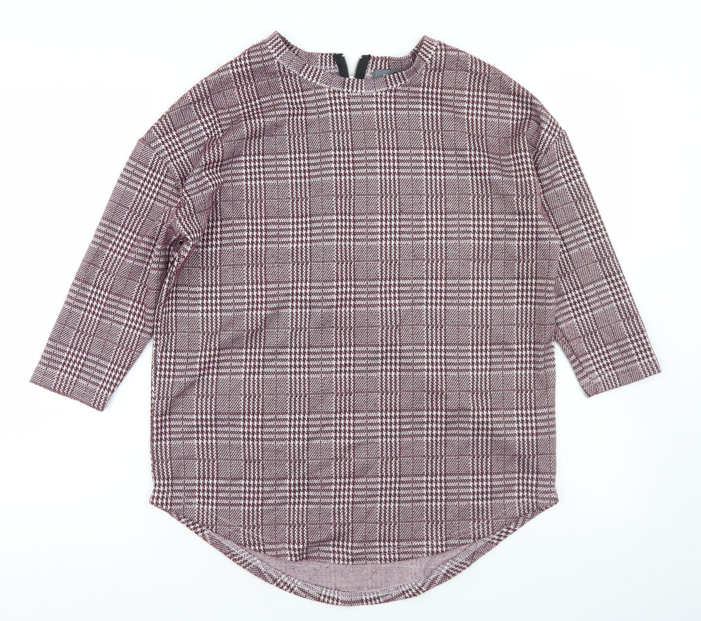 Primark Womens Purple Houndstooth Polyester Basic T-Shirt Size 2XS Round Neck