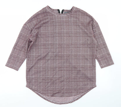 Primark Womens Purple Houndstooth Polyester Basic T-Shirt Size 2XS Round Neck