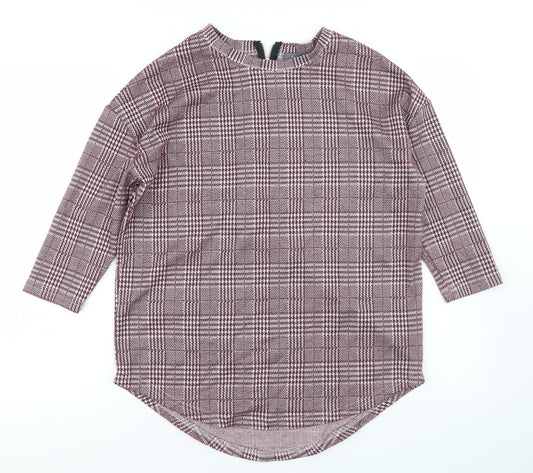 Primark Womens Purple Houndstooth Polyester Basic T-Shirt Size 2XS Round Neck