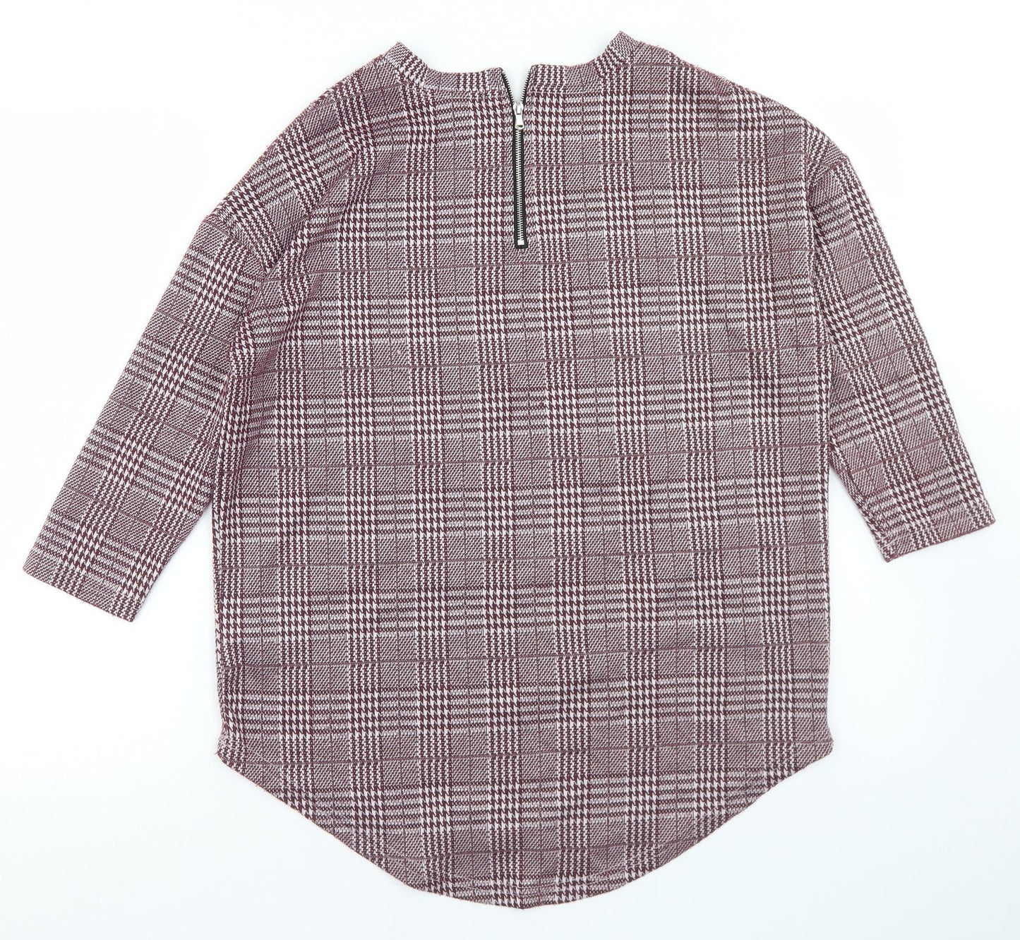 Primark Womens Purple Houndstooth Polyester Basic T-Shirt Size 2XS Round Neck