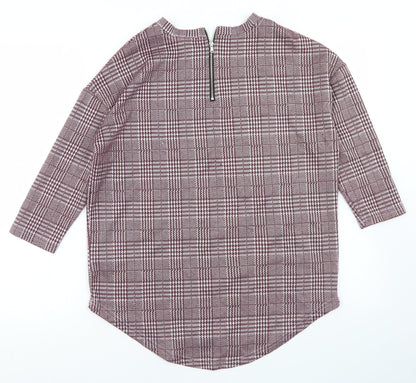 Primark Womens Purple Houndstooth Polyester Basic T-Shirt Size 2XS Round Neck