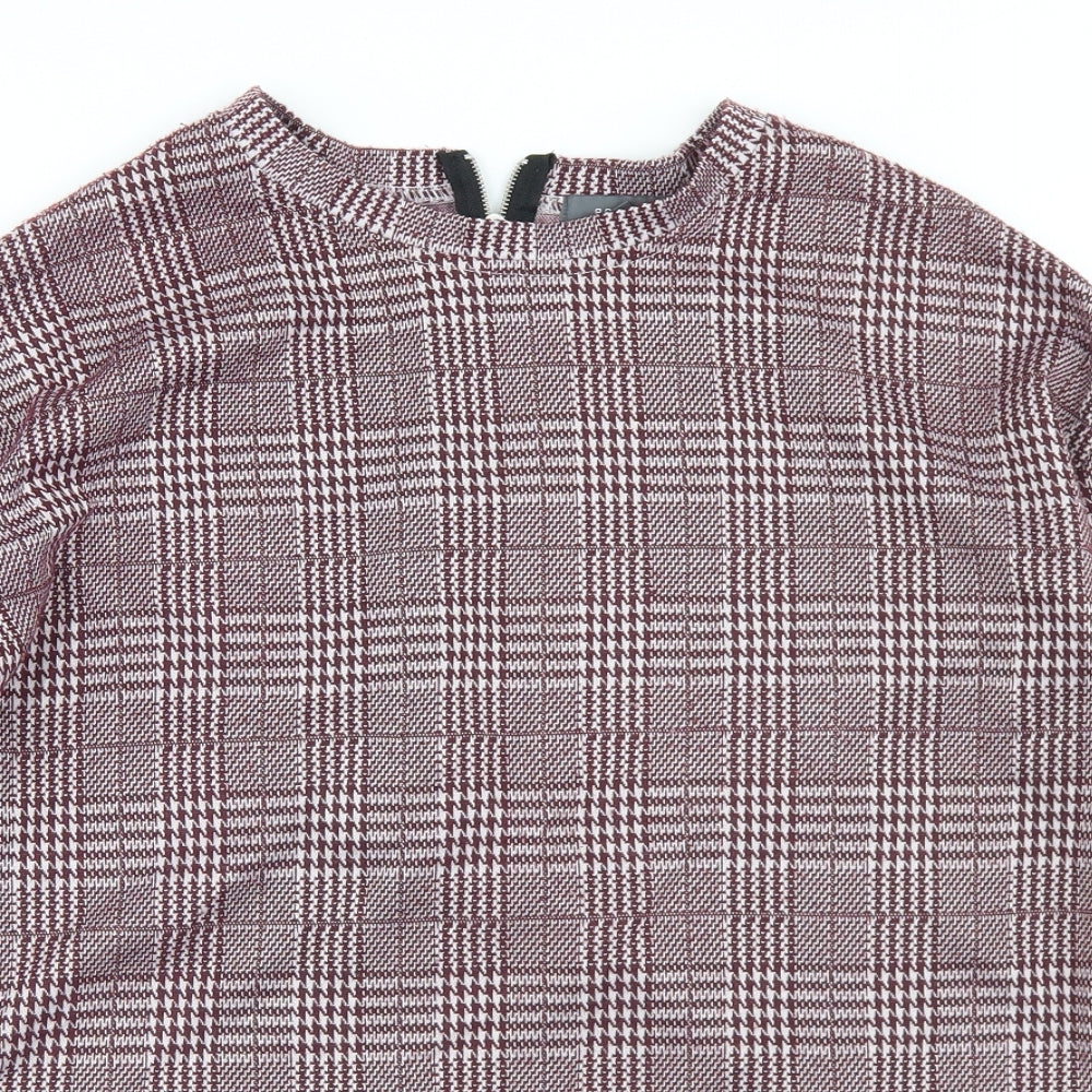 Primark Womens Purple Houndstooth Polyester Basic T-Shirt Size 2XS Round Neck