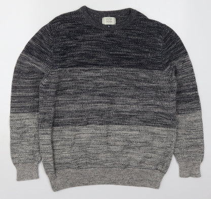 George Mens Grey Crew Neck Striped Cotton Pullover Jumper Size L