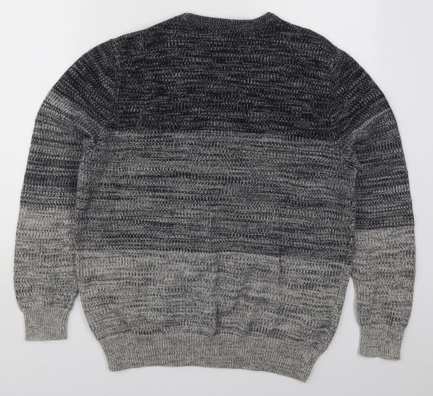 George Mens Grey Crew Neck Striped Cotton Pullover Jumper Size L