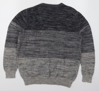 George Mens Grey Crew Neck Striped Cotton Pullover Jumper Size L