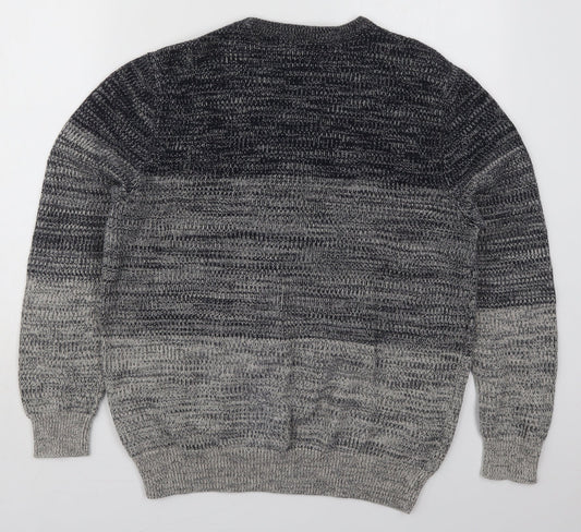 George Mens Grey Crew Neck Striped Cotton Pullover Jumper Size L