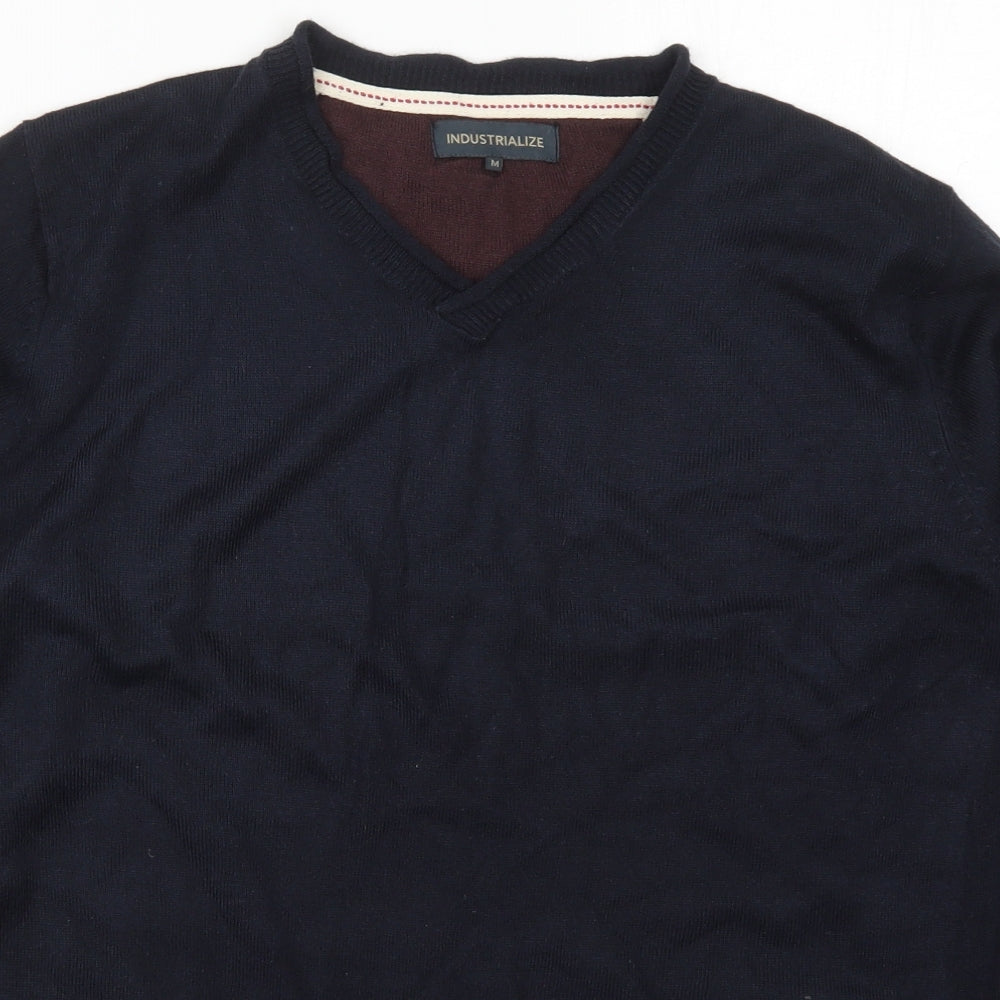 Industrialize Mens Blue V-Neck  Acrylic Pullover Jumper Size M