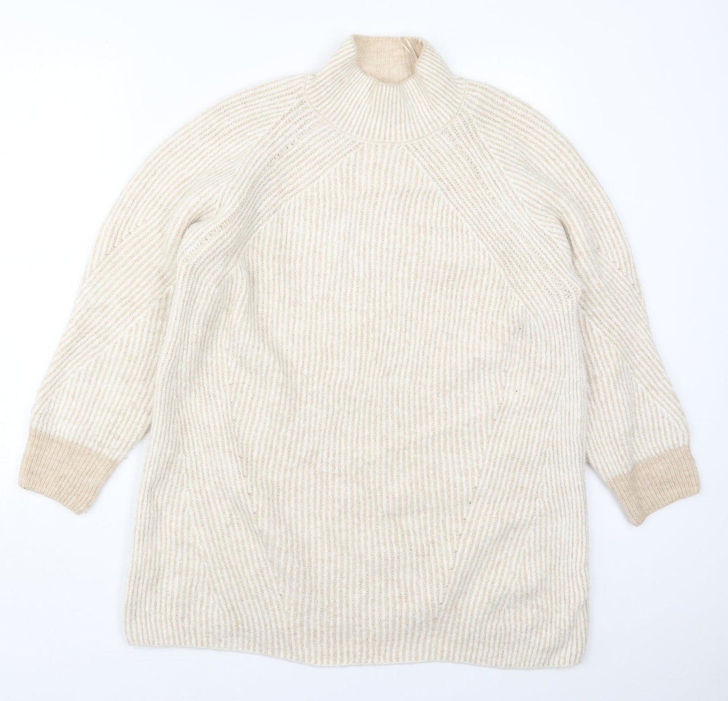 George Womens Beige Mock Neck Striped Acrylic Pullover Jumper Size M