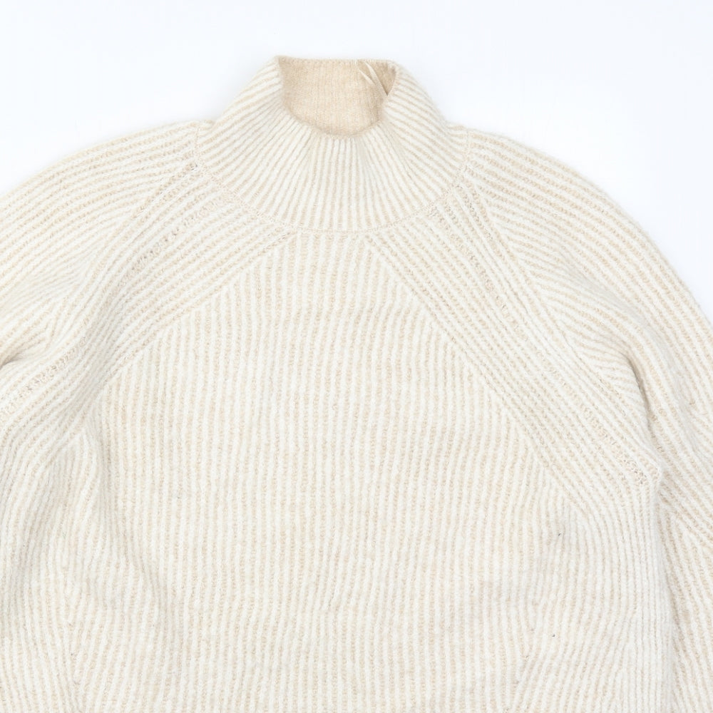 George Womens Beige Mock Neck Striped Acrylic Pullover Jumper Size M