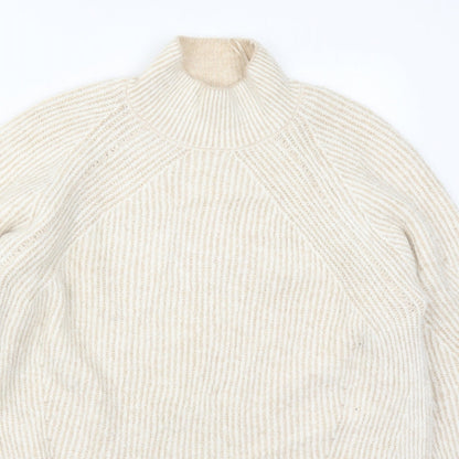 George Womens Beige Mock Neck Striped Acrylic Pullover Jumper Size M
