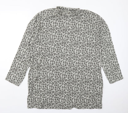 NEXT Womens Grey Animal Print Cotton T-Shirt Dress  Size 18  Roll Neck Pullover