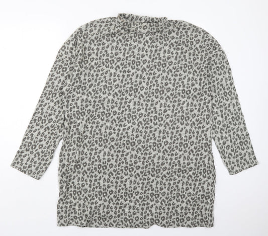 NEXT Womens Grey Animal Print Cotton T-Shirt Dress  Size 18  Roll Neck Pullover