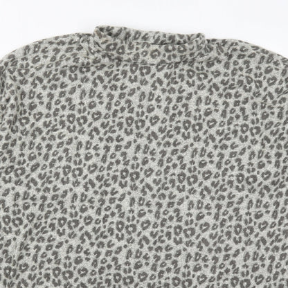 NEXT Womens Grey Animal Print Cotton T-Shirt Dress  Size 18  Roll Neck Pullover