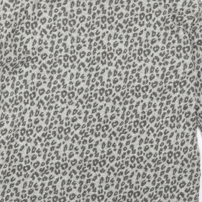 NEXT Womens Grey Animal Print Cotton T-Shirt Dress  Size 18  Roll Neck Pullover