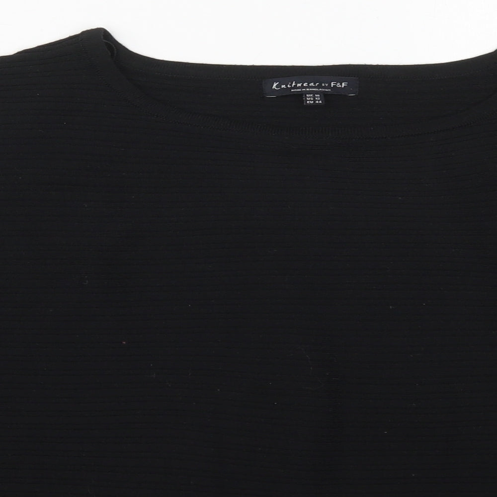 F&F Womens Black Boat Neck  Polyester Pullover Jumper Size 16