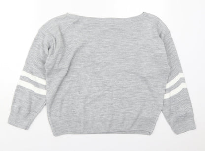 I SAW IT FIRST Womens Grey Boat Neck Striped Acrylic Pullover Jumper Size M