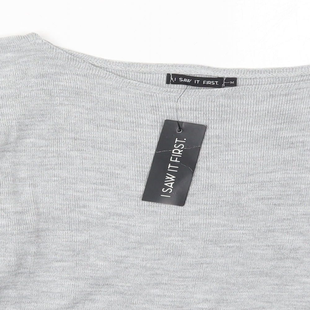 I SAW IT FIRST Womens Grey Boat Neck Striped Acrylic Pullover Jumper Size M