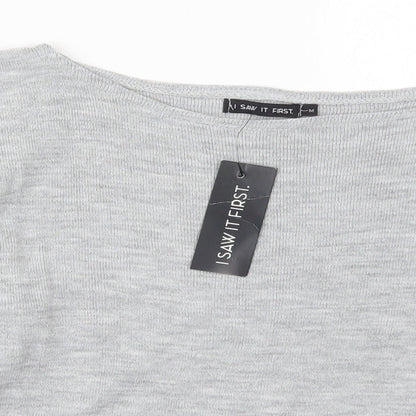 I SAW IT FIRST Womens Grey Boat Neck Striped Acrylic Pullover Jumper Size M