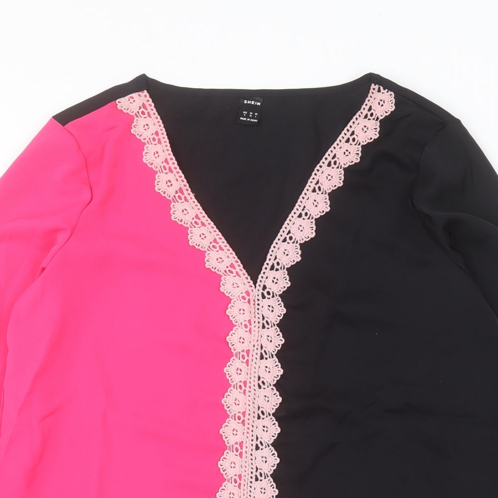 SheIn Womens Black  Polyester Basic Blouse Size S V-Neck