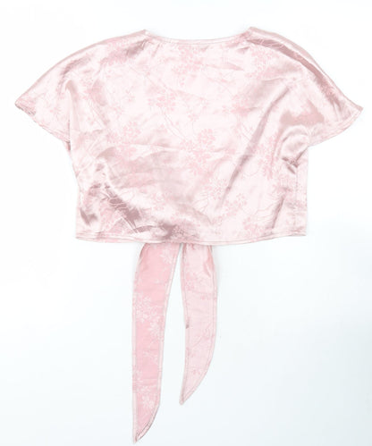 SheIn Womens Pink Floral Polyester Basic Blouse Size XS V-Neck