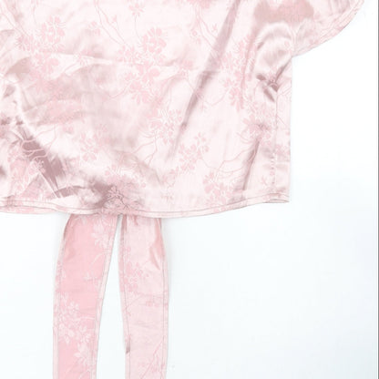 SheIn Womens Pink Floral Polyester Basic Blouse Size XS V-Neck