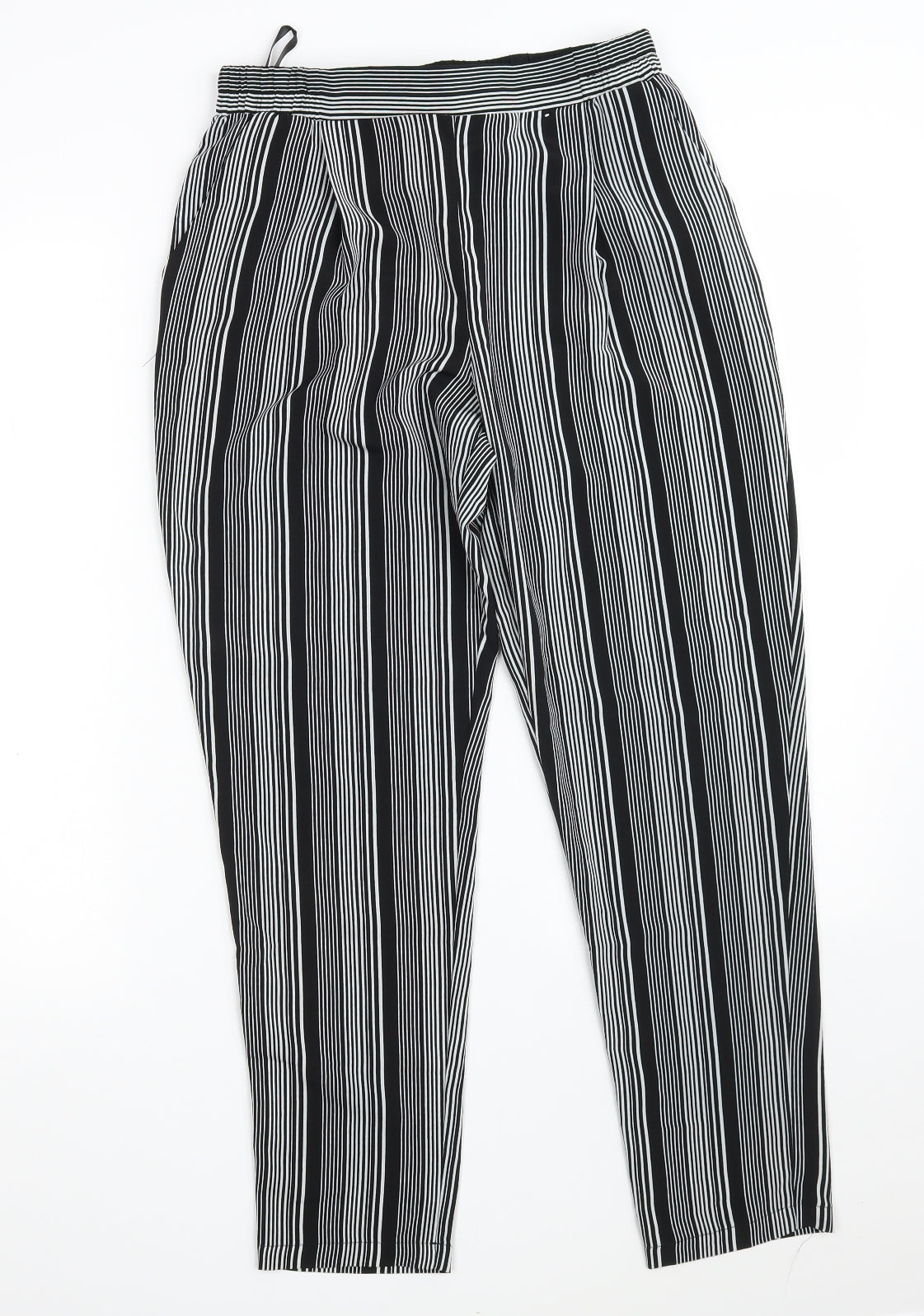 Primark Womens Black Striped Polyester Dress Pants Trousers Size 8 L26 in Regular