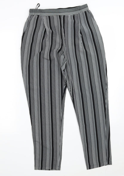Primark Womens Black Striped Polyester Dress Pants Trousers Size 8 L26 in Regular