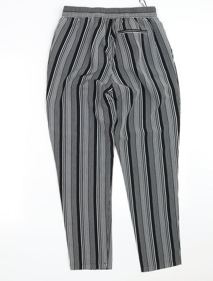 Primark Womens Black Striped Polyester Dress Pants Trousers Size 8 L26 in Regular