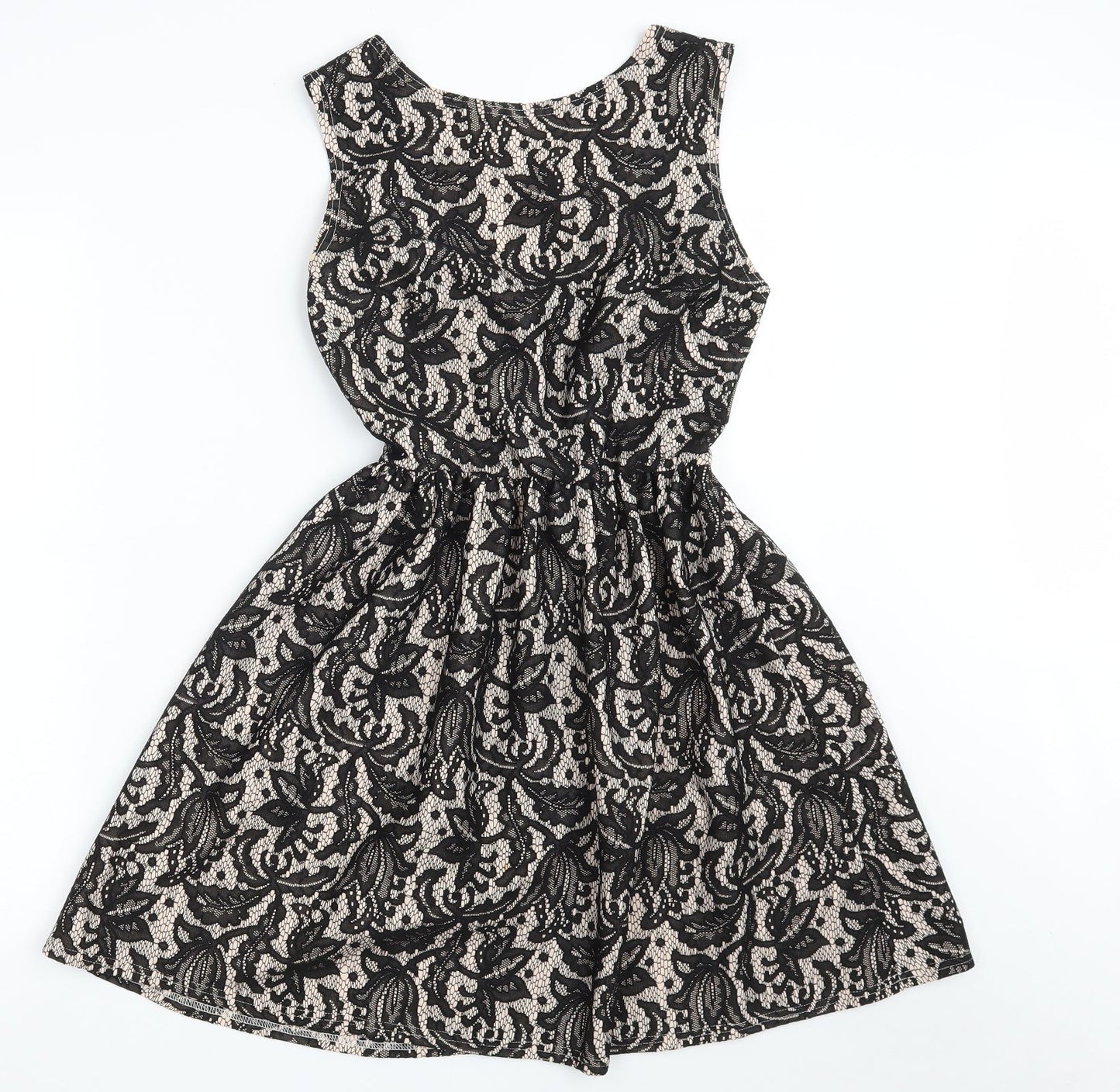 Atmosphere Womens Black Floral Polyester Fit & Flare  Size 8  Boat Neck Zip