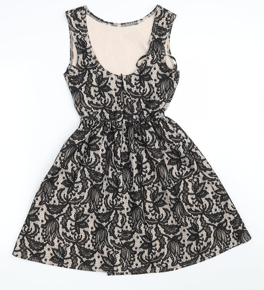 Atmosphere Womens Black Floral Polyester Fit & Flare  Size 8  Boat Neck Zip