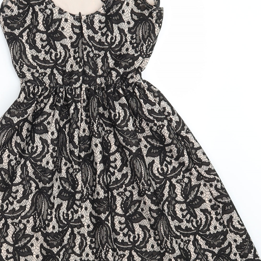 Atmosphere Womens Black Floral Polyester Fit & Flare  Size 8  Boat Neck Zip