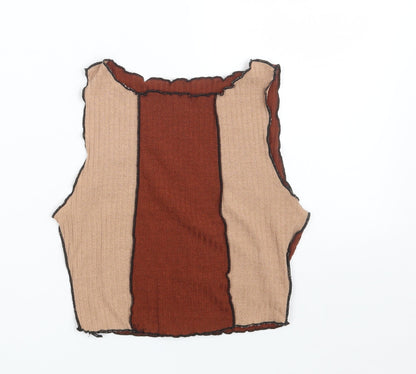 SheIn Womens Brown Boat Neck  Polyester Vest Jumper Size XS   - Cropped