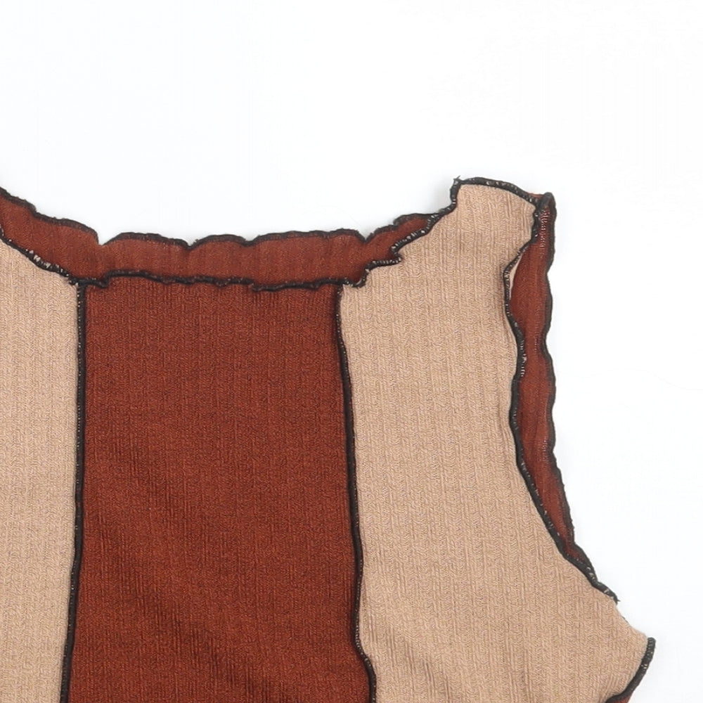 SheIn Womens Brown Boat Neck  Polyester Vest Jumper Size XS   - Cropped