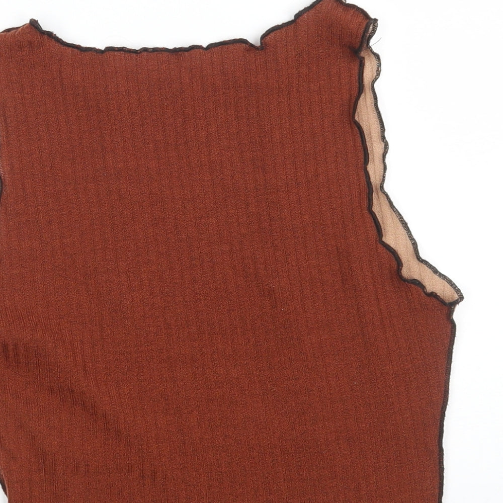 SheIn Womens Brown Boat Neck  Polyester Vest Jumper Size XS   - Cropped