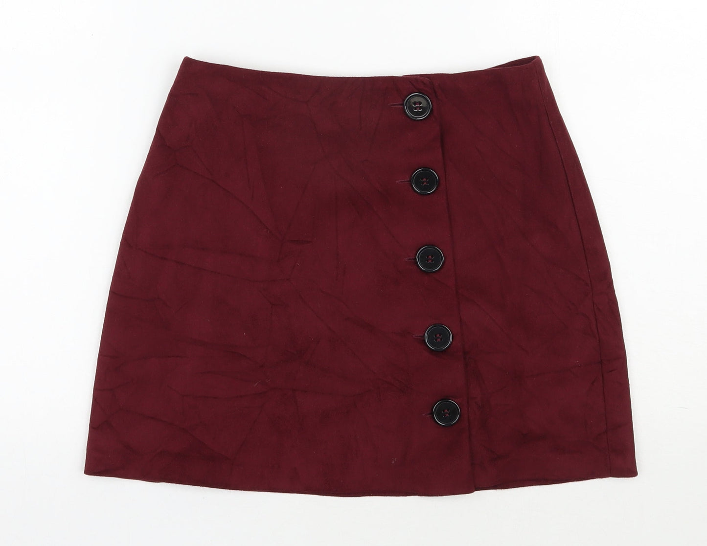 Primark Womens Red  Polyester A-Line Skirt Size 6   Button