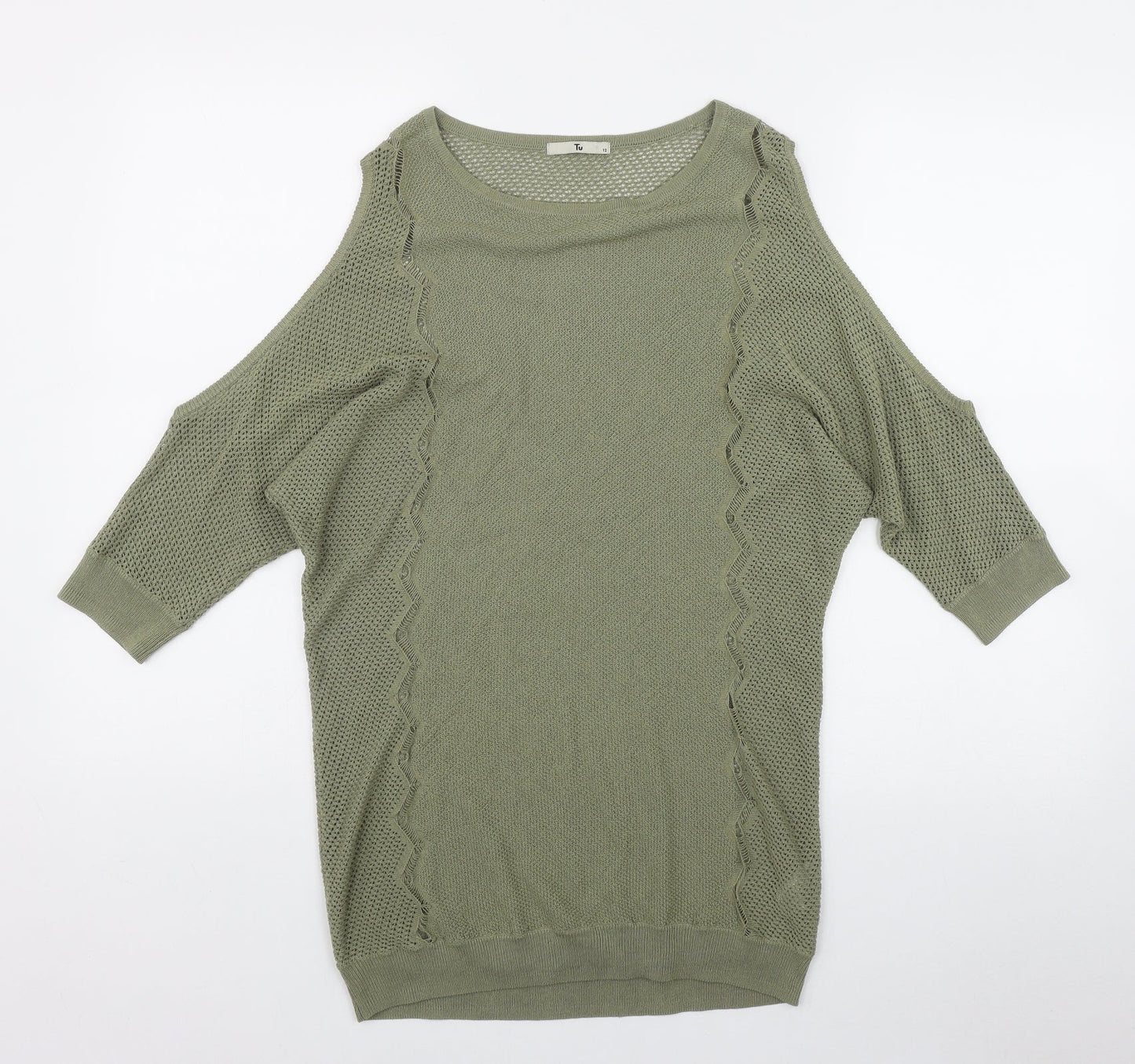 TU Womens Green Round Neck  Acrylic Pullover Jumper Size 12