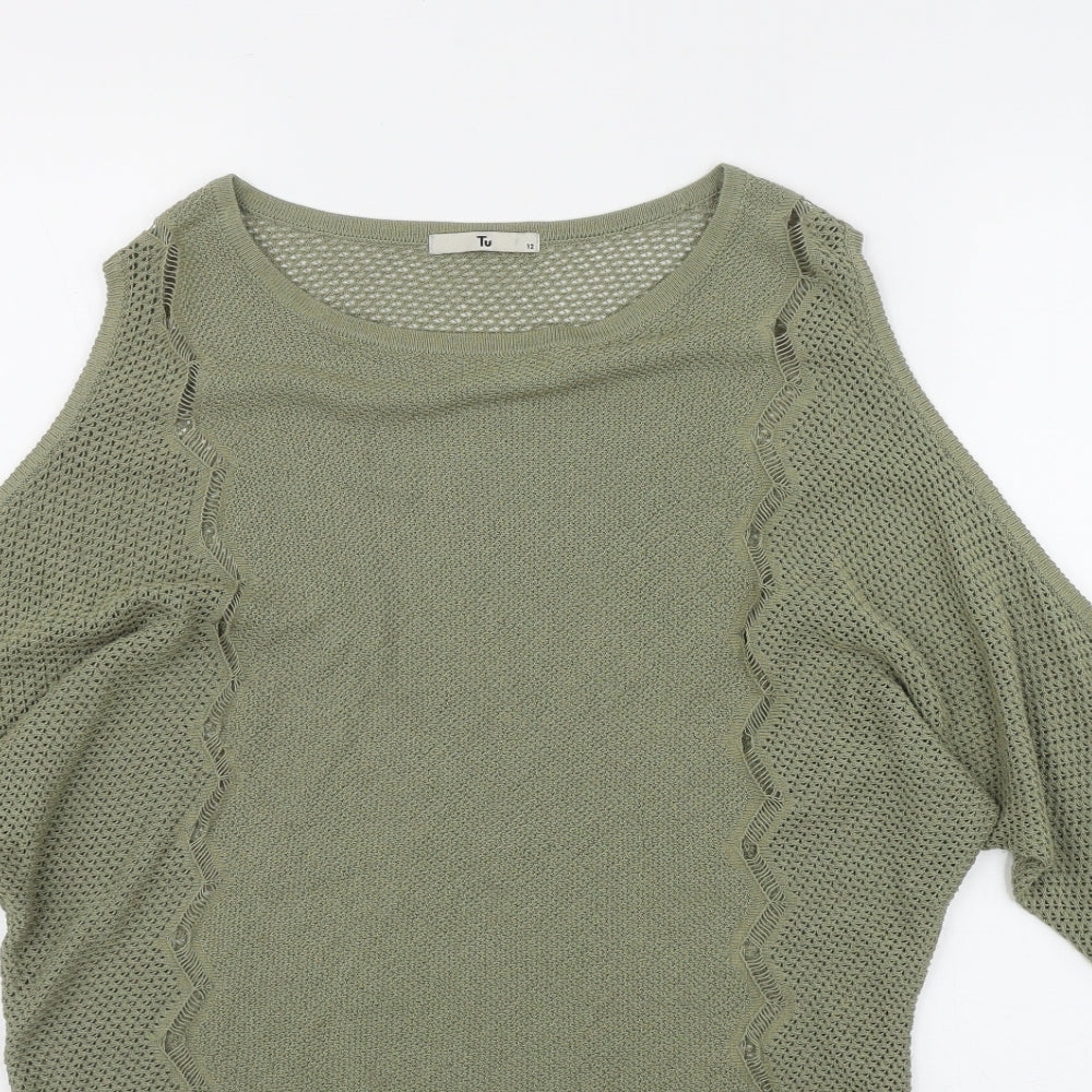 TU Womens Green Round Neck  Acrylic Pullover Jumper Size 12