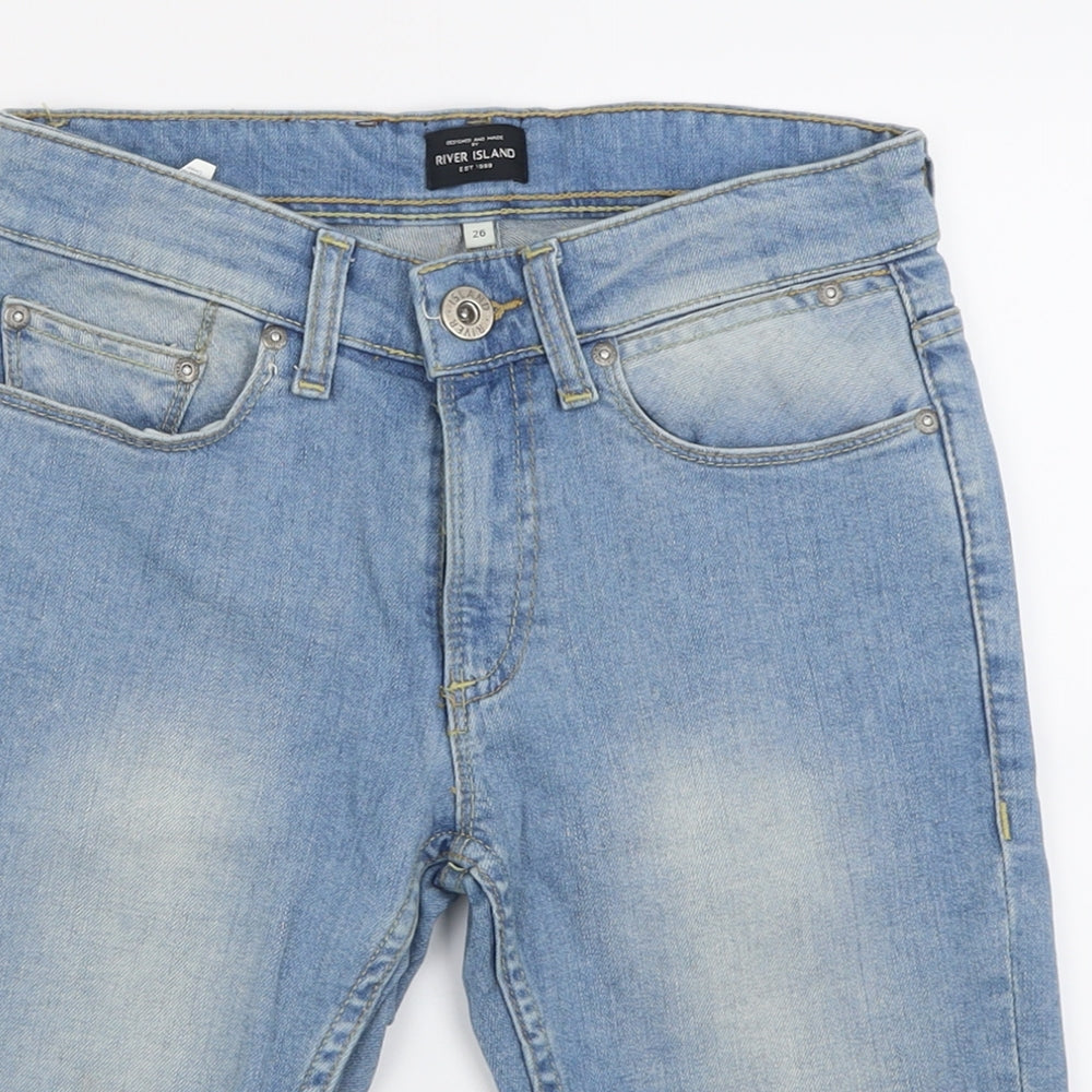 River Island Mens Blue  Cotton Bermuda Shorts Size 26 L11 in Regular Button