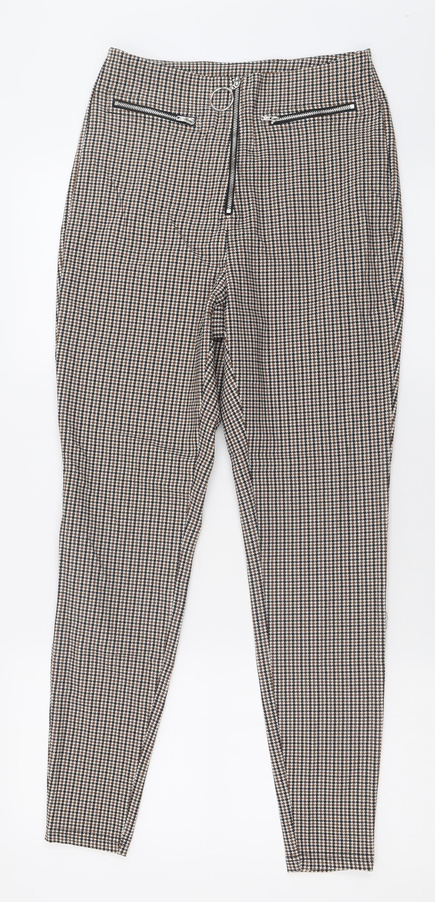 SheIn Womens Beige Plaid Nylon Capri Trousers Size XS L26 in Regular Zip