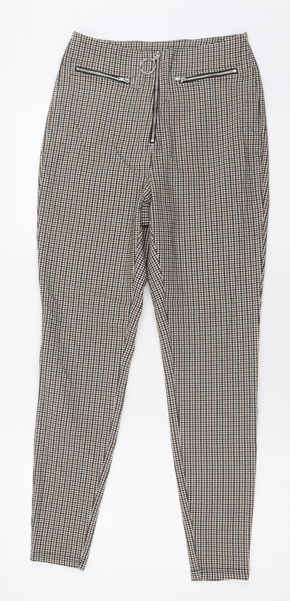 SheIn Womens Beige Plaid Nylon Capri Trousers Size XS L26 in Regular Zip