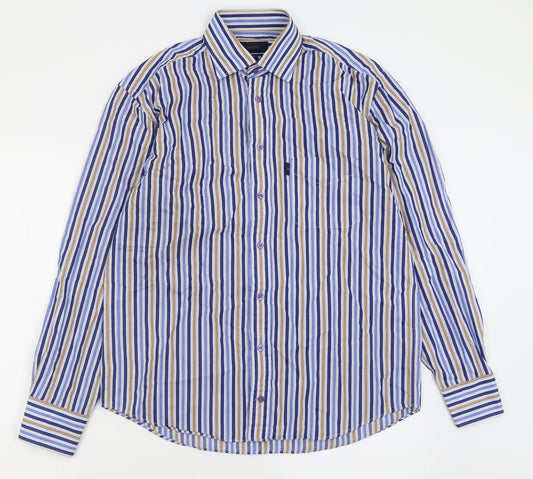 Andre Mens Blue Striped Cotton  Button-Up Size M Collared Button
