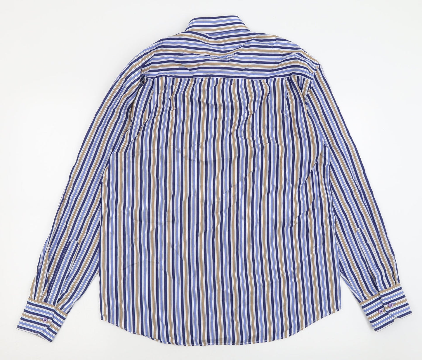 Andre Mens Blue Striped Cotton  Button-Up Size M Collared Button