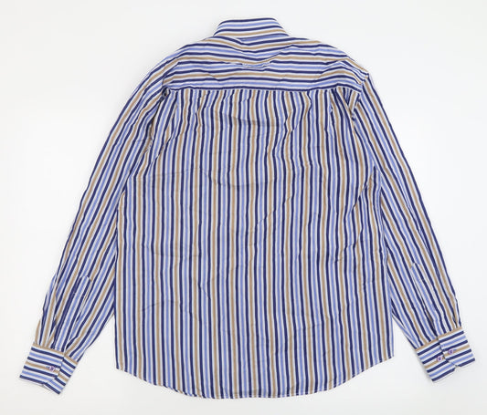 Andre Mens Blue Striped Cotton  Button-Up Size M Collared Button