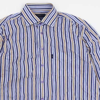 Andre Mens Blue Striped Cotton  Button-Up Size M Collared Button