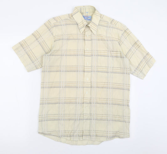 Toronto Mens Beige Check Cotton  Button-Up Size M Collared Button