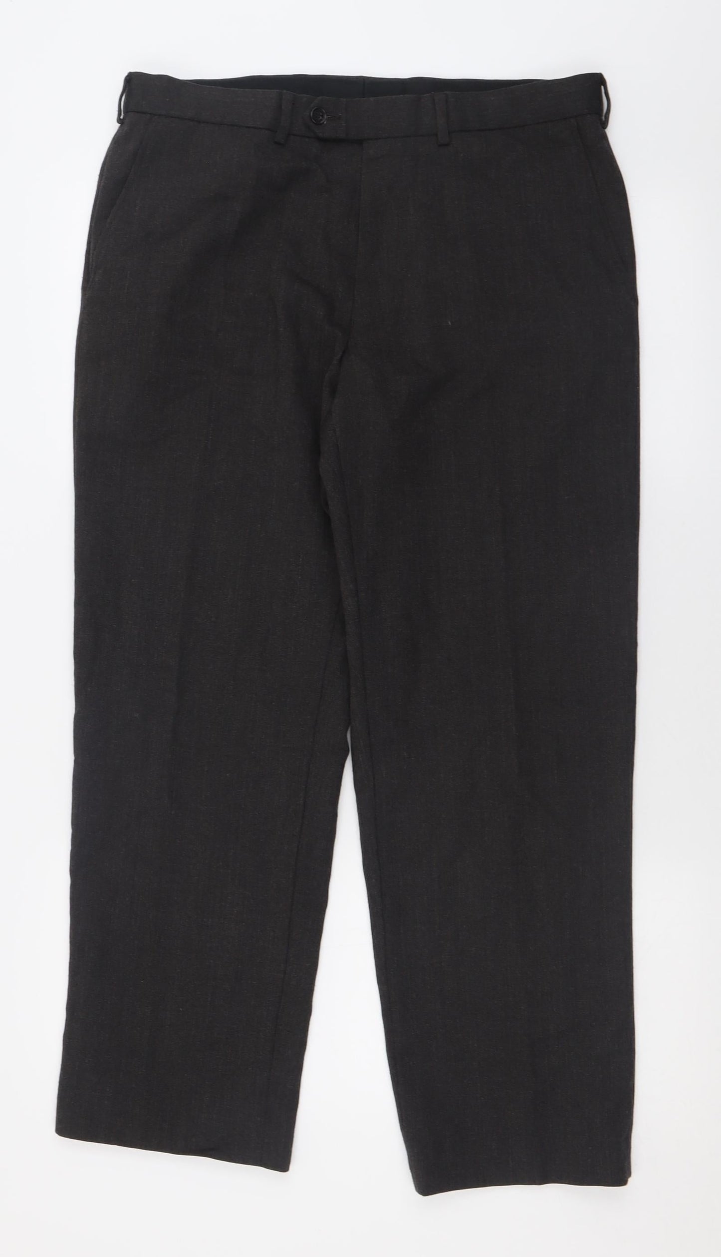 Marks and Spencer Mens Grey  Polyester Trousers  Size 34 L29 in Regular Button - Short Leg