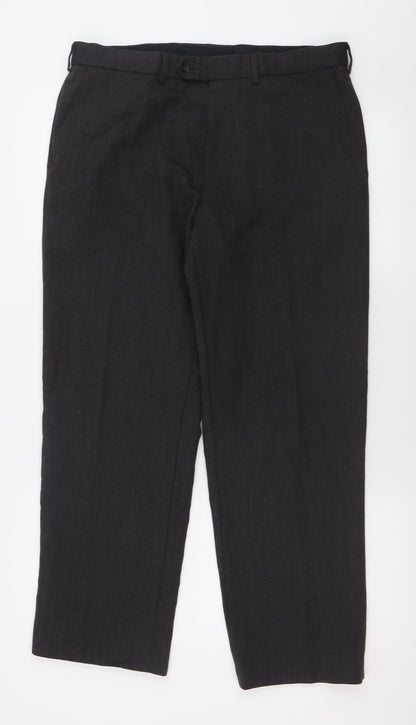 Marks and Spencer Mens Grey  Polyester Trousers  Size 34 L29 in Regular Button - Short Leg