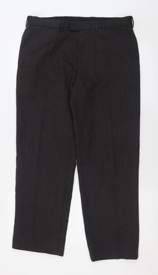 Marks and Spencer Mens Grey  Polyester Trousers  Size 34 L29 in Regular Button - Short Leg